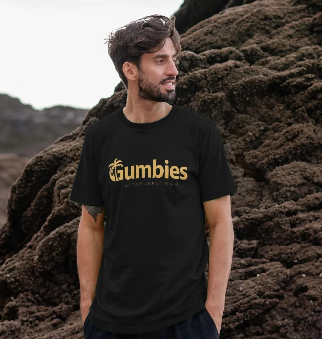 Gumbies Full Logo Black/Yellow - Unisex Organic Cotton T-Shirt - Image 2
