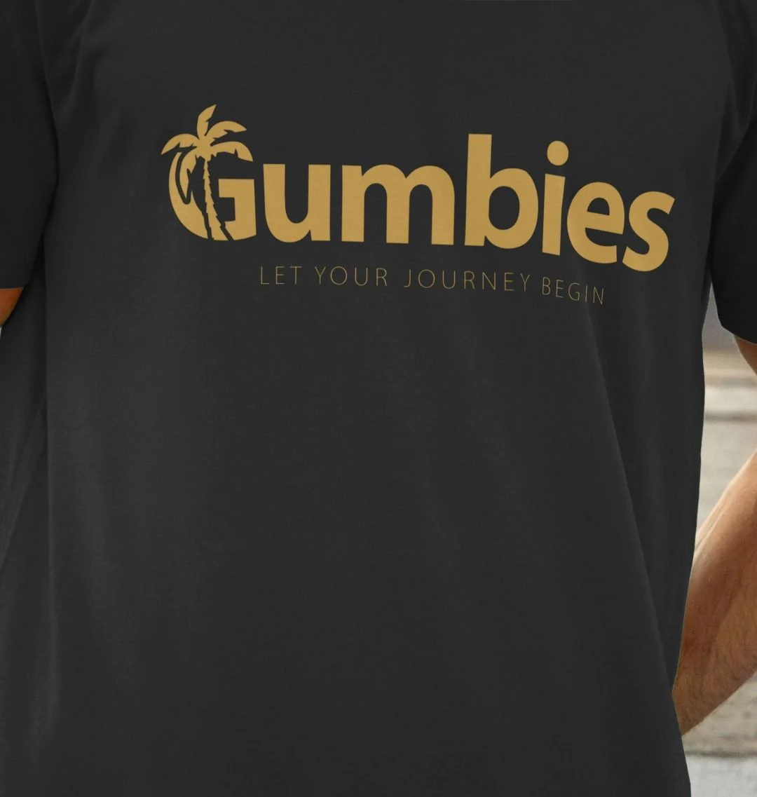 Gumbies Full Logo Black/Yellow - Unisex Organic Cotton T-Shirt - Image 3