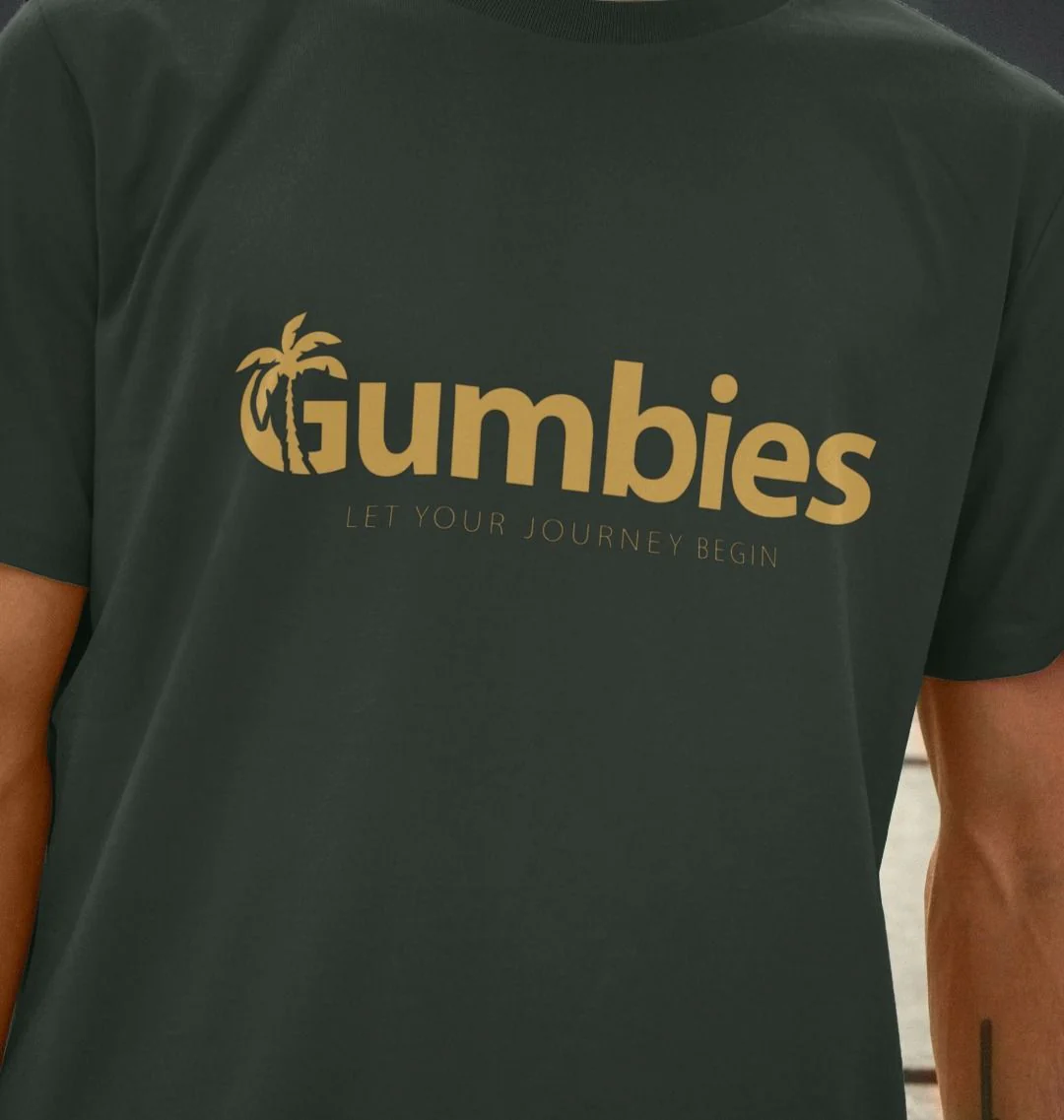 Gumbies Full Logo Dark Grey/Yellow - Unisex Organic Cotton T-Shirt - Image 3
