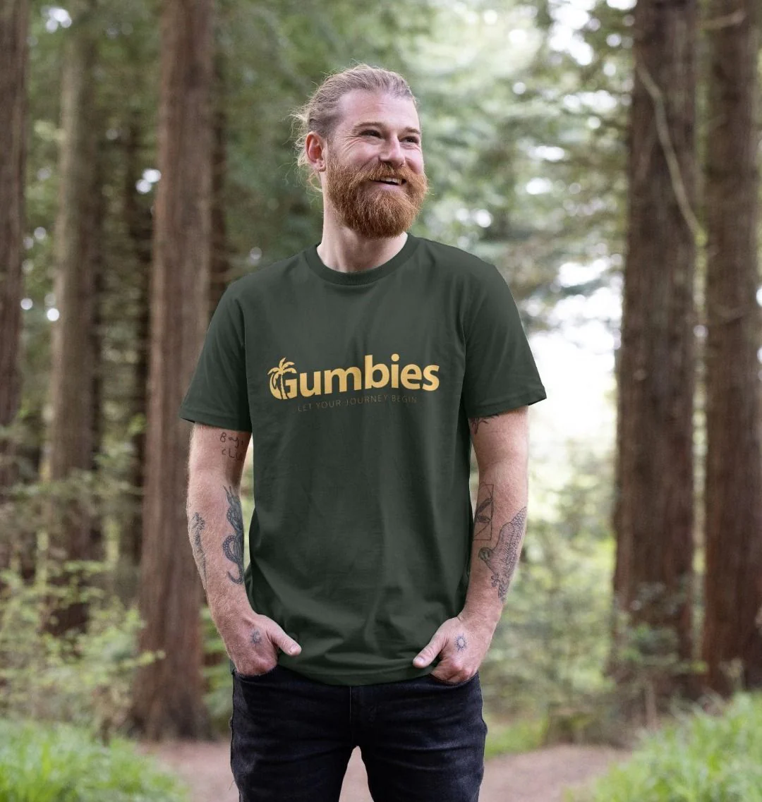 Gumbies Full Logo Dark Grey/Yellow - Unisex Organic Cotton T-Shirt - Image 4