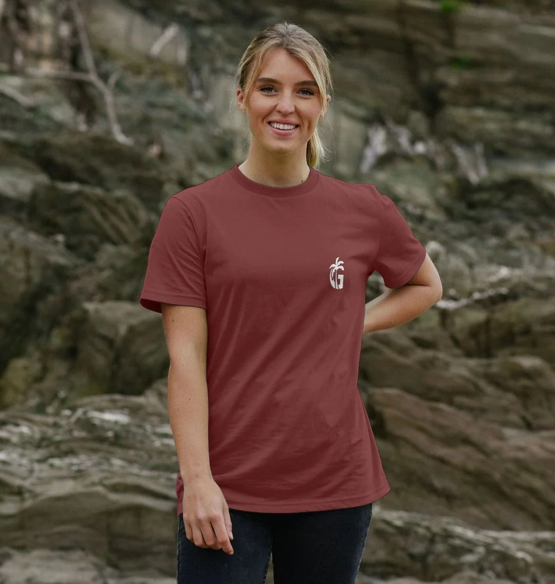 Gumbies G Chest Logo Red Wine/White - Unisex Organic Cotton T-Shirt - Image 3